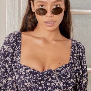 Lulus Blossoming Navy Blue Floral Print Tie-Front Crop Top Size XS